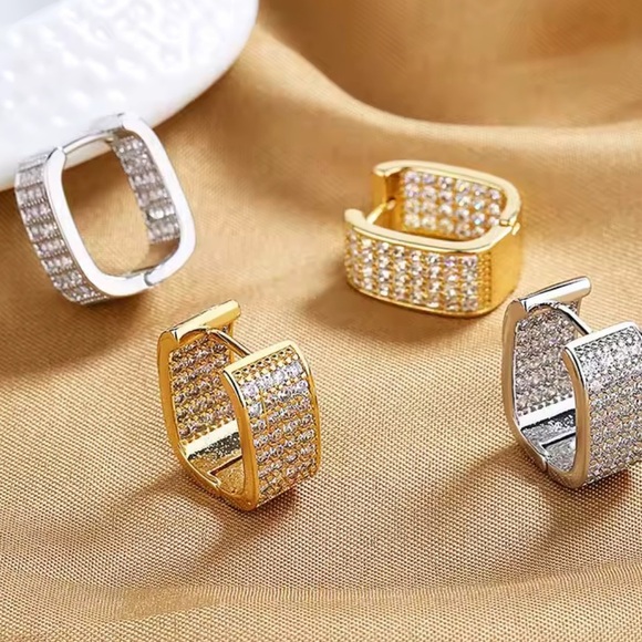 Elegant Silver Paved CZ Hoop Earrings - Picture 2 of 4